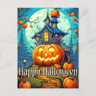 Carte Postale Cute Festive Haunted House   Bonne Halloween