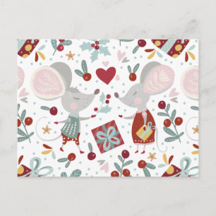 Carte Postale Cute Festive Mice Couple Motif