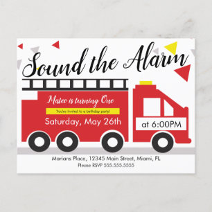 Carte Postale Cute Fire Truck Vehicle Confetti 1er anniversaire