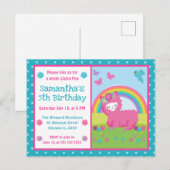 Carte Postale Cute Floral Pink Rainbow Llama Birthday (Devant / Derrière)