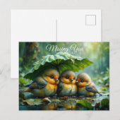 Carte Postale Cute fluffy birds in rain *Missing You* (Devant / Derrière)