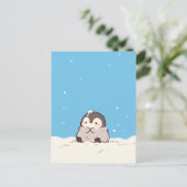Carte Postale Cute Fluffy Penguin in Snowy Winter Landscape (Debout devant)