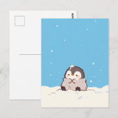 Carte Postale Cute Fluffy Penguin in Snowy Winter Landscape (Devant / Derrière)