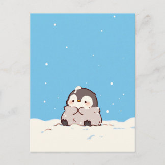 Carte Postale Cute Fluffy Penguin in Snowy Winter Landscape