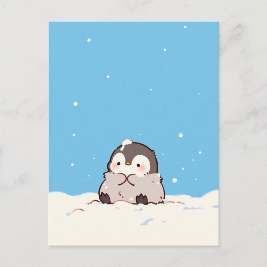 Carte Postale Cute Fluffy Penguin in Snowy Winter Landscape (Devant)