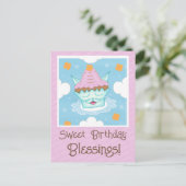 Carte Postale Cute Flying Kitty Chat Face Cupcake Anniversaire (Debout devant)
