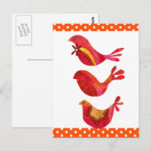 Carte Postale Cute Folk Art Red Bird Trio Aquarelle (Devant / Derrière)