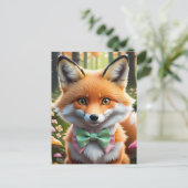 Carte Postale Cute Fox avec arc vert et rose (Debout devant)