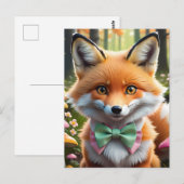 Carte Postale Cute Fox avec arc vert et rose (Devant / Derrière)