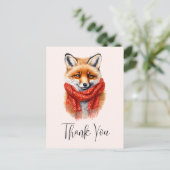 Carte Postale Cute Fox in a Red Scarf Autumn Image Thank You (Debout devant)