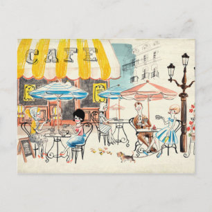 Carte Postale Cute France Café Scene Sketch
