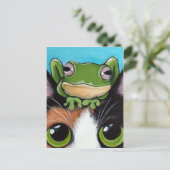 Carte Postale Cute Frog and Tortoiseshell Cat Postcard (Debout devant)