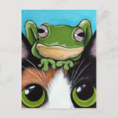 Carte Postale Cute Frog and Tortoiseshell Cat Postcard (Devant)