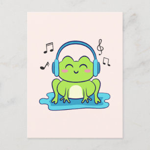 Carte Postale Cute Frog Écouter De La Musique