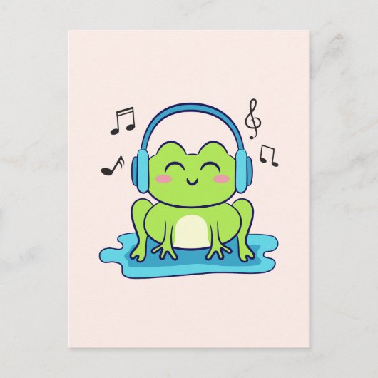 Carte Postale Cute Frog Écouter De La Musique (Devant)