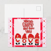 Carte Postale Cute Funny Gnome Saint-Valentin coeurs Amour (Devant / Derrière)