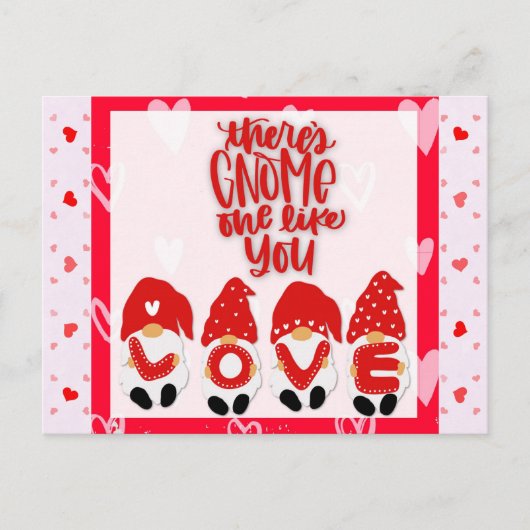 Carte Postale Cute Funny Gnome Saint-Valentin coeurs Amour (Devant)
