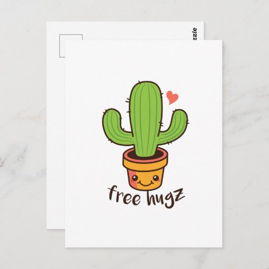 Carte Postale Cute Funny LIBRE HUGS Hugz Cactus Cactus Prickly (Devant / Derrière)