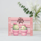 Carte Postale Cute Funny Valentines roses Jour Cactus (Debout devant)