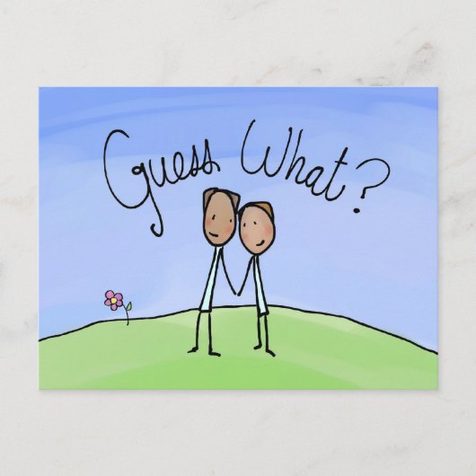 Carte Postale Cute Gay Couple Devinez Quoi (Devant)