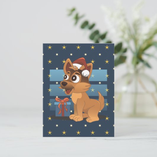 Carte Postale Cute German Shepherd Cartoon Starry night (Debout devant)