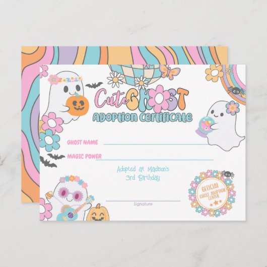 Carte Postale Cute Ghost Adoption Certificate (Devant / Derrière)