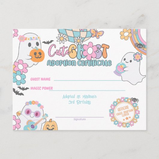 Carte Postale Cute Ghost Adoption Certificate (Devant)
