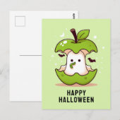 Carte postale Cute Ghost et Apple Green Halloween (Devant / Derrière)
