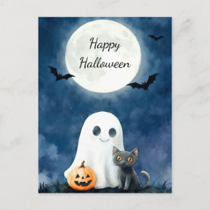 Carte Postale Cute Ghost et Black Cat Halloween