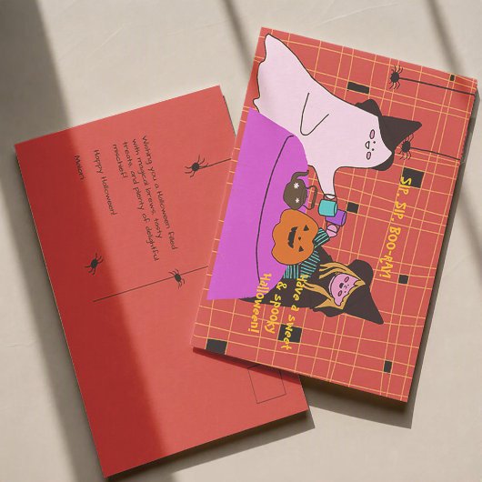 Carte Postale Cute Ghost & Witch Halloween