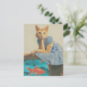 Carte Postale Cute Ginger Cat With Goldfish Retro Collage (Debout devant)