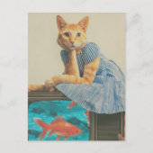 Carte Postale Cute Ginger Cat With Goldfish Retro Collage (Devant)