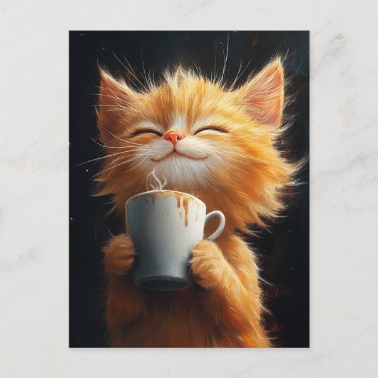 Carte Postale Cute Ginger Kitty avec café (Devant)