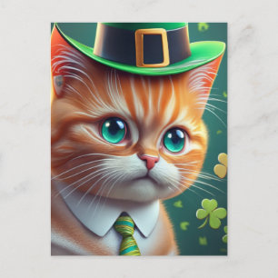 Carte Postale Cute Ginger Tabby Saint Patricks Day Chat