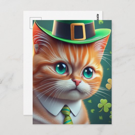Carte Postale Cute Ginger Tabby Saint Patricks Day Chat (Devant / Derrière)