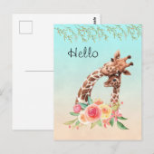 Carte Postale Cute Giraffe Aquarelle Maman & Bébé Bonjour (Devant / Derrière)