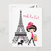 Carte Postale Cute Girl and Cat à Paris Tour Eiffel (Devant / Derrière)