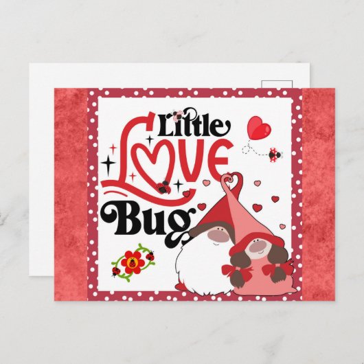Carte Postale Cute Gnome Couple Love Bug Ladybug Valentines (Devant / Derrière)