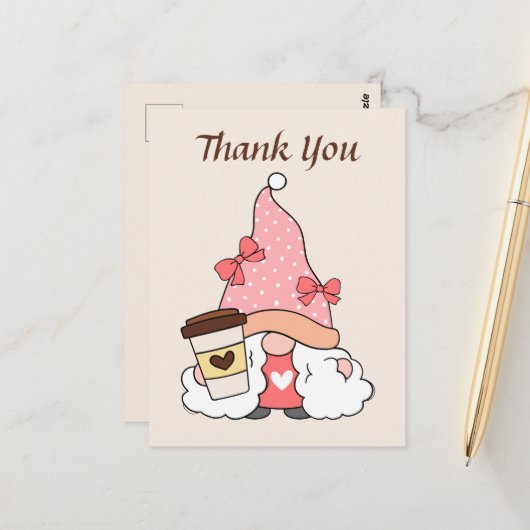 Carte Postale Cute gnome de café ajouter du texte merci  (Devant/Arrière en situation)