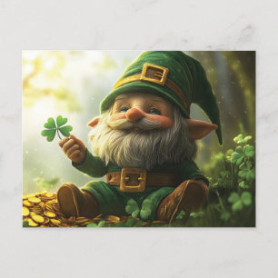 Carte Postale Cute gnome lutin avec trèfles et shamrocks
