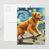 Carte Postale Cute Golden Retriever Skateboard (Devant / Derrière)