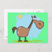 Carte Postale Cute Goofy Cheval Cartoon Brown (Devant / Derrière)
