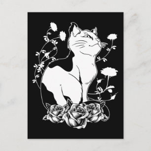 Carte Postale Cute gothique Chat Rose Pastel Goth Kitten