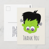 Carte Postale Cute Green Frankenstein Monster face Merci (Devant / Derrière)