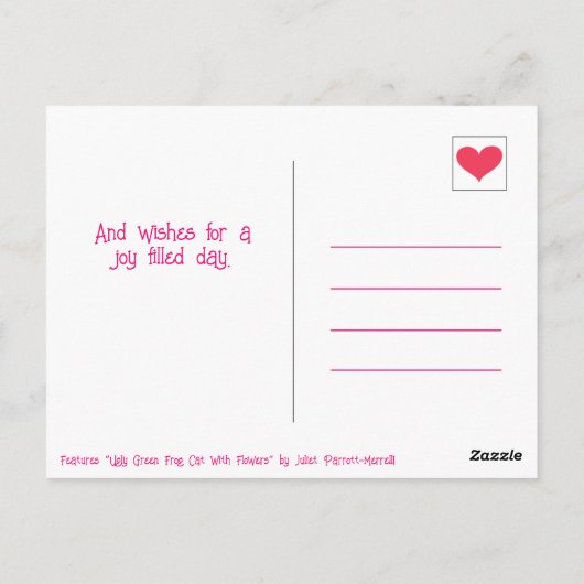 Carte Postale Cute Grenouille Verte Chat Avec Fleurs Blessures P (Dos)