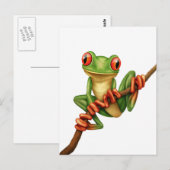 Carte Postale Cute grenouille verte sur une branche sur blanc (Devant / Derrière)