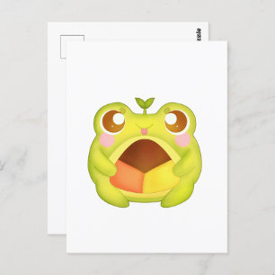 Carte Postale Cute Grenouille verte tenant le biscuit Polvoron m