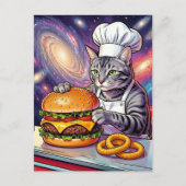 Carte Postale Cute Grey Tabby Cat Chef Making Cheeseburger (Devant)