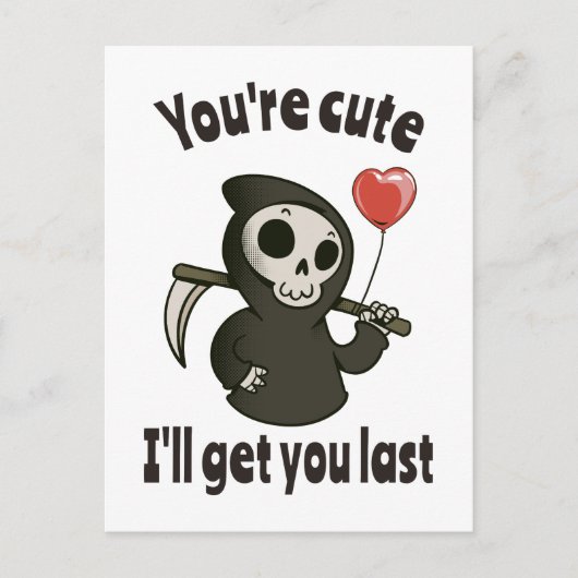 Carte Postale Cute Grim Reaper avec coeur romantique (Devant)
