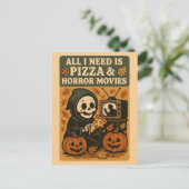 Carte Postale Cute Grim Reaper Manger Pizza Drôle Halloween (Debout devant)